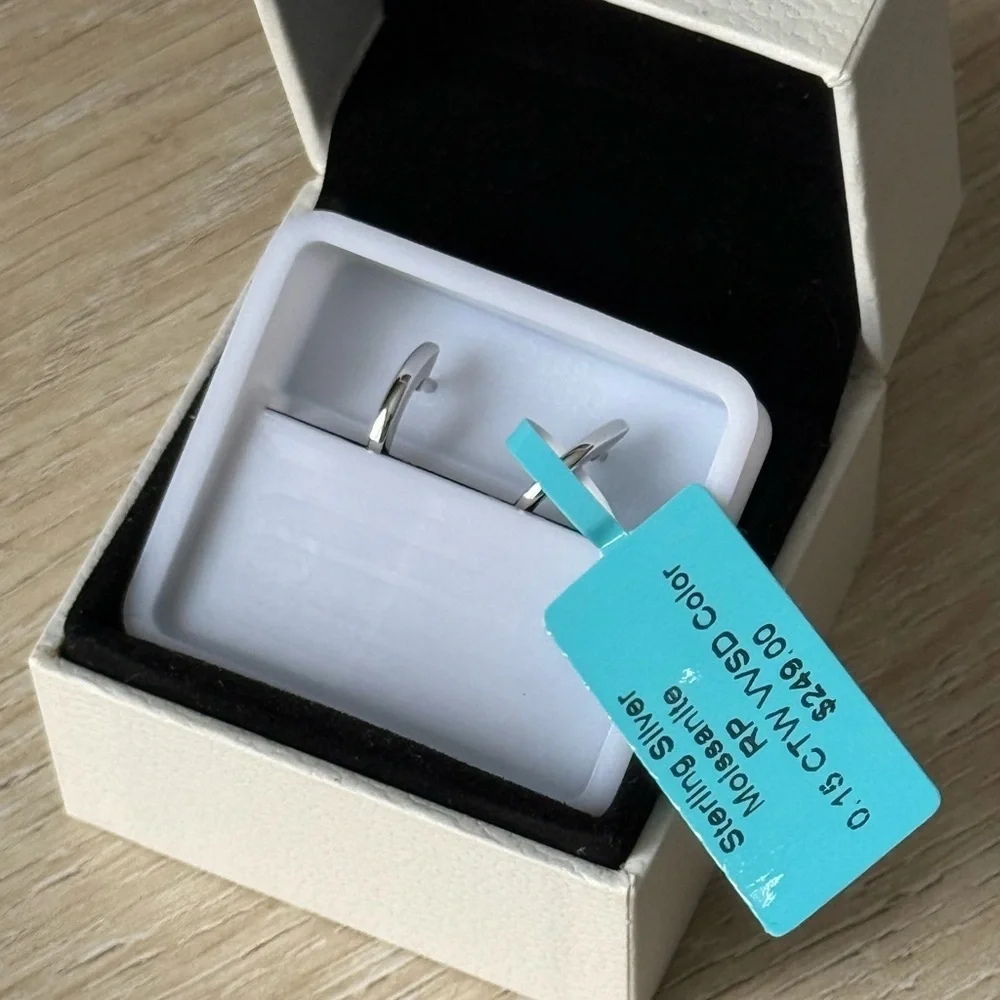 Sparkling Sterling Silver Hoop Moissanite Huggie Earrings